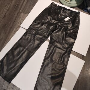 GAP Black Faux Leather Wide Leg Cargo Pants